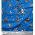 thumbnail image 1 of Soimoi Blue polyester Georgette Fabric Floral, & American Robin Bird Fabric Prints by Yard 52 Inch Wide, 1 of 3