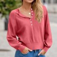 thumbnail image 3 of Longs Chandails pour Femmes Mode pour Femmes Col Rond à Boutons Manches Longues Hauts Unis Chandail à Enfiler Chandail Tendance et Confortable Vêtements d'Hiver Chandails d'Hiver pour Femmes, 3 of 8