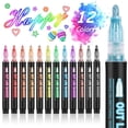 thumbnail image 3 of Double Line Outline Markers 12 Colors Metallic Glitter Pens for Writing Drawing and Birthday Greeting Cards, 3 of 9