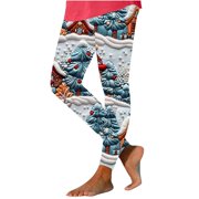 Winter Saving! HVOBTTY Women's Casual Long Leggings, Womens Christmas Fashion Printed Leggings Yoga Casual Pants Leggings Multicolor, XXL