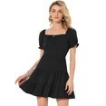 thumbnail image 1 of Unique Bargains Robe Fluide à Étages pour Femme à Encolure Carrée, Dos Smocké, Noire, P, 1 of 5