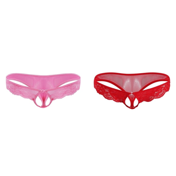 2 Pack(Pink 1PCS & Red 1PCS) Multipack Jockstrap Brief Mens Personality Casual Mini Valentines Underwear Men Thong Underwear T Pants Transparent Lace