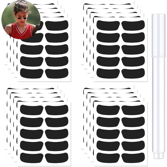 PinesC 200 Pairs Eye Black Baseball Stickers for Kids Customizable Sports Face Eyeblack Sticker for Sport Fans on Game Day,Face Paint Breathable Eye Strips for Sports Occasion (Black)
