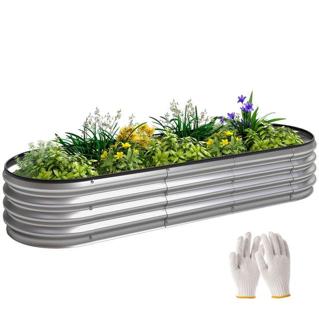 Outsunny 6 x 2 x 1 ft Galvanized Raised Garden Bed, Silver