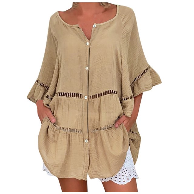 Birdeem Womens Short Sleeve Plus Size Solid Hollow Out V-Neck Pullover Tops Shirt