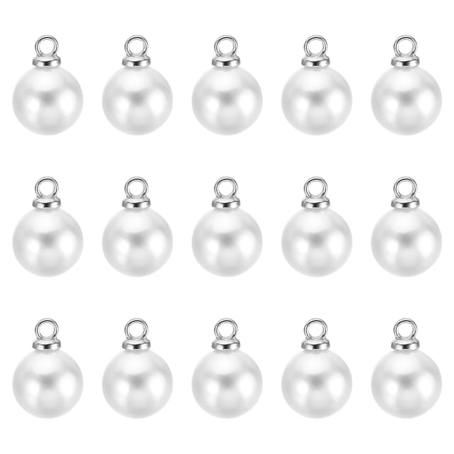 Unique Bargains Pendentifs Perles Factices 8 mm, Lot de 150 Perles Rondes Imitation Perle, Argent Blanc