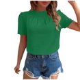 thumbnail image 1 of hotojiny Spring Tops for Women Solid Color Crew Neck Loose Blouse Lightweight Textured Puff Short Sleeve Back Keyhole Shirt Beach Vacation Clothes for Women, 1 of 7