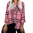 thumbnail image 2 of IROINID Reduced Womens Plus Size Tops Lounge Lapel Top Loose Buttoned Long Sleeve Plaid Print Blouse,Pink, 2 of 8