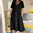 thumbnail image 2 of biudgviw Robe pour Femme Grande Taille en Coton et Lin à Manches Courtes, Col en V, Chemise Boutonnée, Robes d'Été Décontractées, Robe Midi, 2 of 7