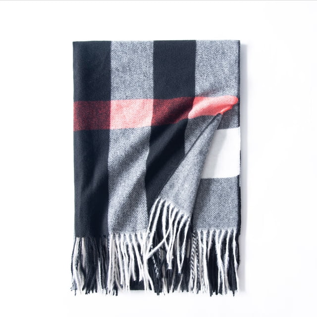 Up to 65% off Women's Fall Winter Scarf Classic Tassel Plaid Scarf Warm Soft Chunky Large Blanket Wrap Shawl Scarves Fashionable Scarf on Clearance. The scarf showcases a plaid design in black, grey, white, and red with tassel fringe detailing. Crafted from ultra-soft imitation cashmere, it is warm, cozy, and perfect for cold weather. Measuring 70.9 x 27.6 inches, it can be used as a shawl, wrap, or blanket. Suitable for casual or formal occasions, it complements coats, sweaters, and jackets effortlessly.