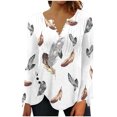 thumbnail image 1 of Pompotops Mode Décontractée pour Femmes Col Rond Manches Longues Bouton Imprimé Haut Blouse en Solde, 1 of 4