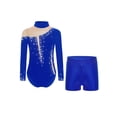 thumbnail image 1 of TiaoBug Kids Girls Gymnastics Leotard Long Sleeve Sparkly Rhinestone Skating Jumpsuit Workout Dance Unitard with Shorts Set Blue 14, 1 of 4