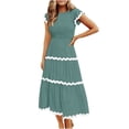 thumbnail image 1 of AherBiu Robes pour Femmes 2024 Décontracté Printemps Tendance à Blocs de Couleur Longue Robe Manches Cap A Robe Maxi, 1 of 7