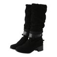 thumbnail image 5 of B91xZ Bottes Mi-Mollet pour Femmes Mode Fermeture Éclair Grande Boucle Talon Plat Décontracté Bout Rond, Noir 8, 5 of 5