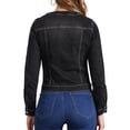 thumbnail image 4 of INSPIRE CHIC Women's Button Down Collarless Long Sleeve Cropped Denim Jacket Black M, 4 of 6