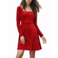 thumbnail image 2 of INSPIRE CHIC Robe de Soirée pour Femme à Imprimé d'Étoiles, Encolure Carrée, Mini Robe Vintage de Bal en Velours, L Rouge Vin, 2 of 6