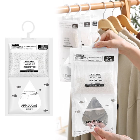 Sacs Absorbeurs d'Humidité – Déshumidificateur Suspendu pour Garde-Robe, Placard, Chambre et sous-Sol, Éliminateur d'Odeurs et Contrôle de l'Humidité, Sans Parfum, Blanc, Déshumidificateur