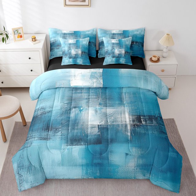 YST Ensemble de Douillette 7 Pcs Bleu Style Peinture à l'Huile, Esthétique Ombrée, Format Simple