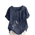 thumbnail image 2 of Économies d'Été! Horkkom Chemises à Manches Courtes pour Femmes Été Grande Taille Chemises en Lin Décontractées Col Rond Imprimé Floral Blouses Amples, 2 of 4