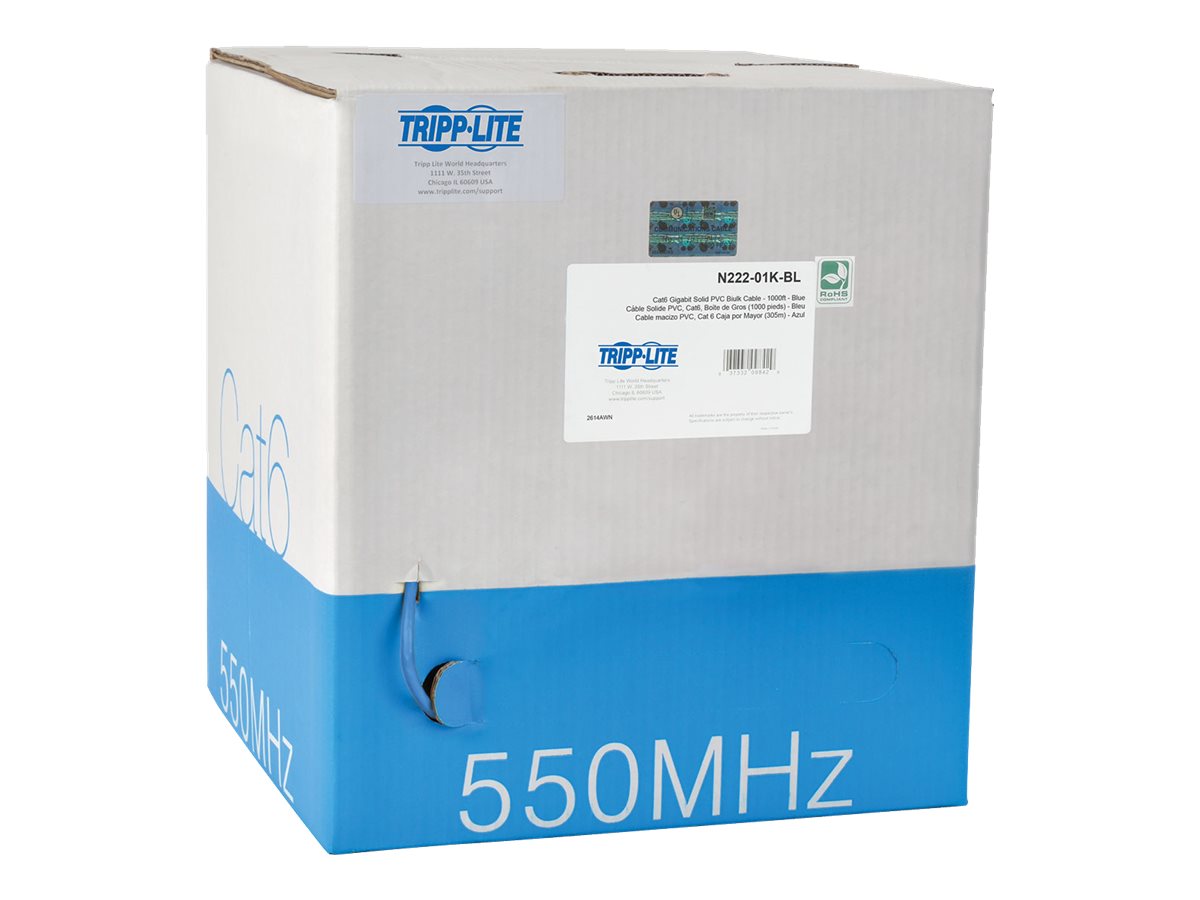 Eaton Tripp Lite Series Cat6 Gigabit Solid Core UTP PVC Bulk Ethernet Cable, Blue, 1000 ft. (304.8 m), TAA - Bulk cable - 1000 ft - solid - blue