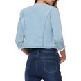 thumbnail image 3 of INSPIRE CHIC Veste Courte en Denim pour Femme à Col Rond Manches 3/4 Veste en Jean Décontractée Effilochée Bleu Pâle TP, 3 of 5