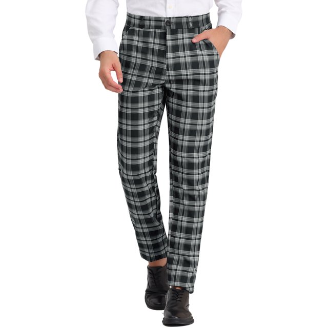 INSPIRE CHIC Pantalon à Carreaux pour Homme, Léger, Coupe Régulière, devant Plat, 30, Noir