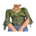 thumbnail image 2 of MesaSe Chandail Rétro pour Femmes Manches Évasées Imprimé Floral Ourlet en Dentelle Col en V, 2 of 3