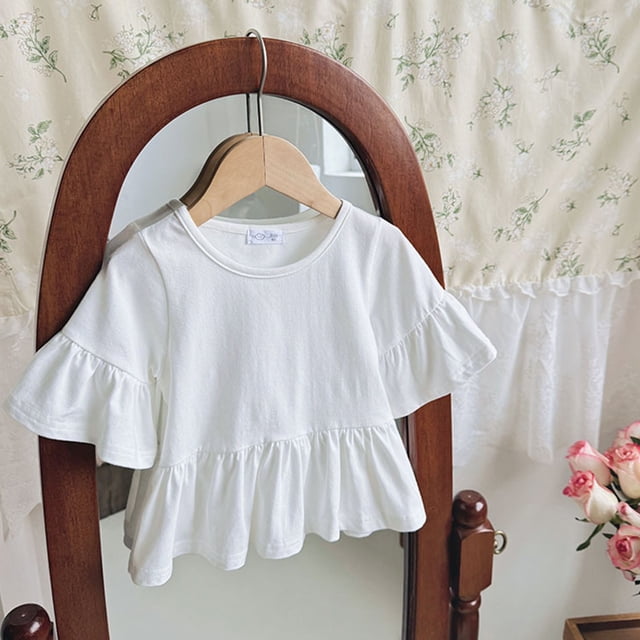 Shirts for Girls, Children Solid Color Loose Girl Ruffle Sleeve Round-Neck Blouses Western Style Top