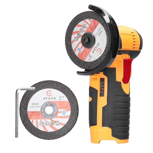 TFixol 12V High-Speed Mini Angle Grinder with Brush Motor, 19500 RPM, Compact Handheld Cutting and Polishing Tool, Includes 2 Cutting Discs, Ideal for Home DIY Projects (Yellow, Bare Tool)