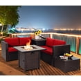 thumbnail image 3 of Patiojoy 5-Piece Patio Furniture Set with 30 Inches Gas Fire Pit Table Outdoor PE Wicker Conversation Sectional Sofa Set with Cushions Red, 3 of 9