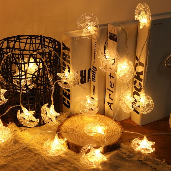 Rvkxad Star Moon String Lights, 59 Inch Battery Powered LED Decorative Lights for Bedroom, Festive Ambient Lighting