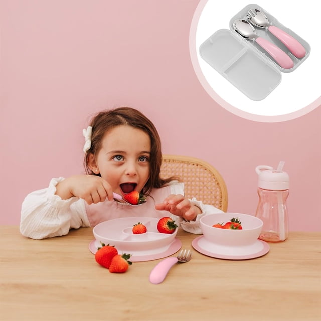 Fridja Sales Stainless Steel Children's Portable Cutlery Set Spoon fork Children's Learning Training Spoon Household fork Spoon Home Decor Clearance