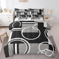 thumbnail image 1 of YST Ensemble de Literie Moderne Gris Noir à Rayures 7 Pcs Ensemble de Couette Géométrique Format Double Rétro Cercles Tourbillons Ensemble de Literie Déco de Chambre Texture Abstraite Couleur Art Drap-Housse pour Enfants Adultes, 1 of 5