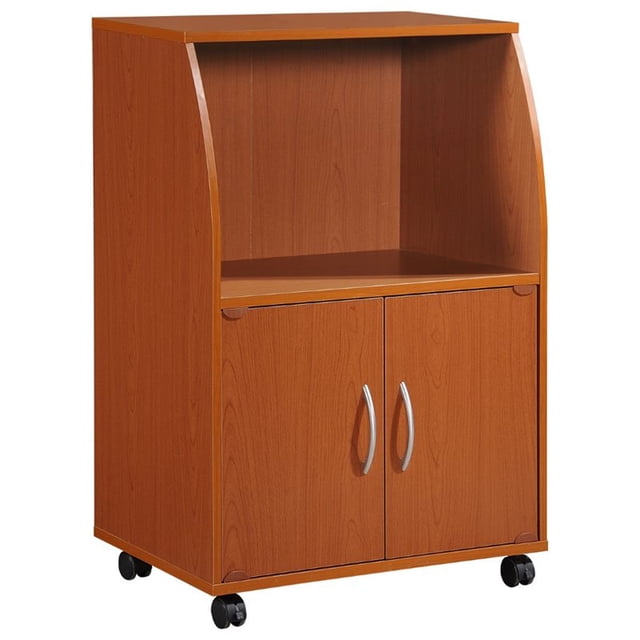 Pemberly Row Microwave Kitchen Cart in Cherry