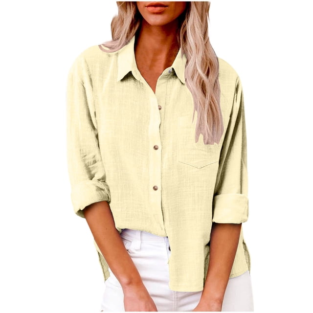 Timegard Chemises à Manches Longues pour Femmes Grande Taille en Coton et Lin Hauts Légers Automne Décontracté Blouse Ample