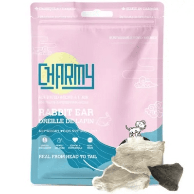 Charmy Air-Dried Rabbit Ear Treats for Dogs – Single Ingredient, Hypoallergenic, High-Fiber, Canadian-Made