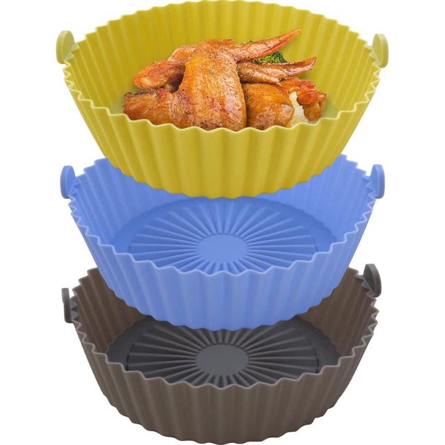 2 Pcs Doublures en Silicone pour Friteuse à Air Chaud Réutilisables Panier de Remplacement pour Friteuse à Air pour Cuisine (Jaune)