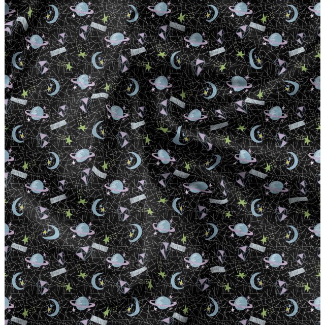 Soimoi Black Rayon Fabric Moon & Stars Galaxy Print Fabric by Yard 42 Inch Wide