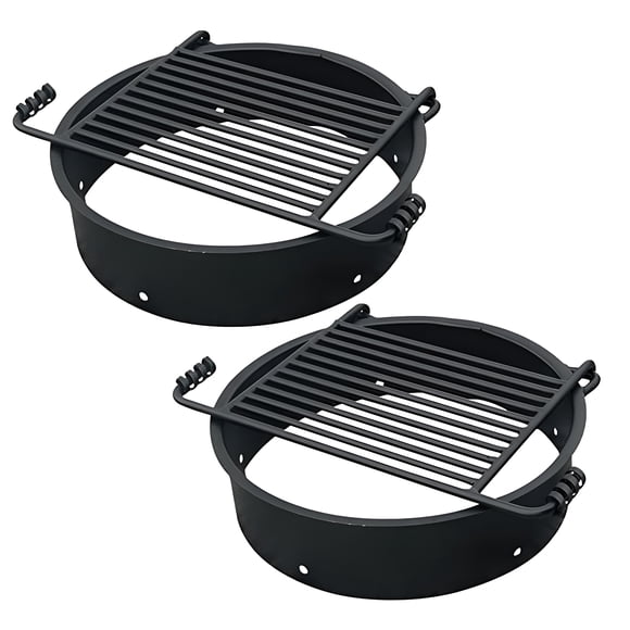 Pilot Rock 2 Pack 24” Steel Ground Fire Pit Ring Metal Cooking Grate, Black