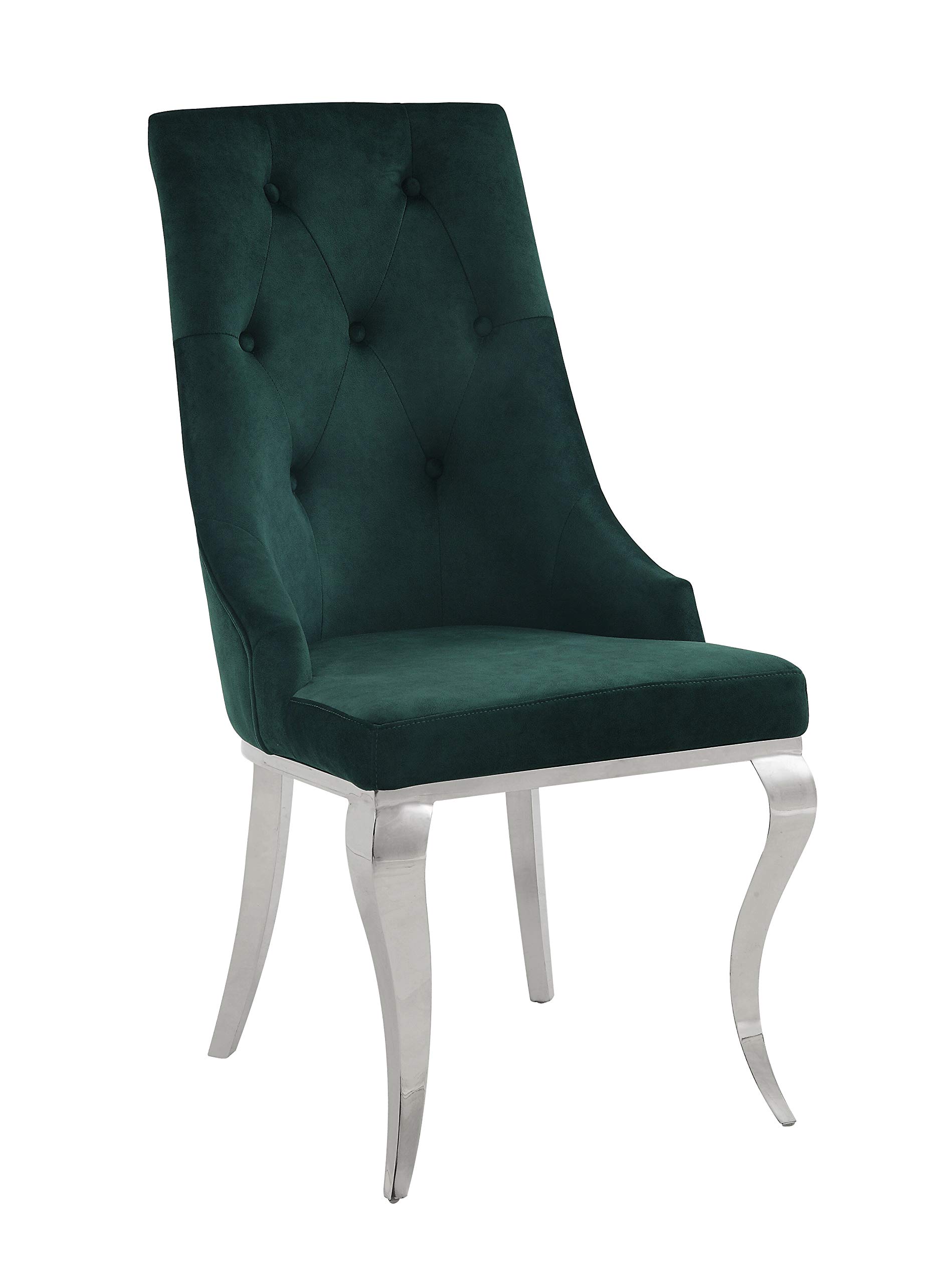 Acme Furniture Set of 2 Fabric Upholstered Side Chairs, Green/Silver