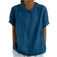 thumbnail image 1 of Timegard Womens Tops Eyelet Lapel Neck Back Button Short Sleeve Comfy Blouse Dressy Casual Tee Tops, 1 of 6