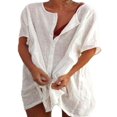 thumbnail image 1 of Robe Décontractée Ample Grande Taille pour Femmes Manches Courtes Boutons Robe Chemise de Plage, 1 of 2