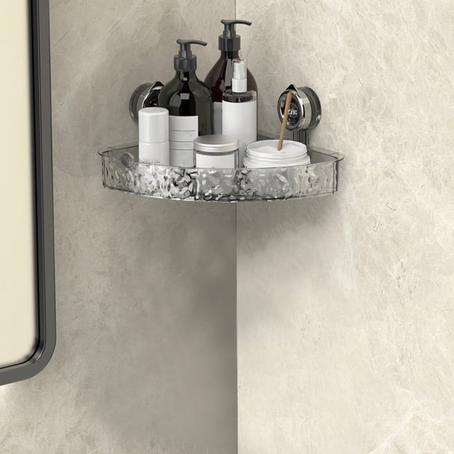 Meitianfacai No-Drill Clear Wall Caddy Style Glacier Pattern Suction Cup Shelf Drill-Free Removable Multifunctional Rectangle Storage Bathroom