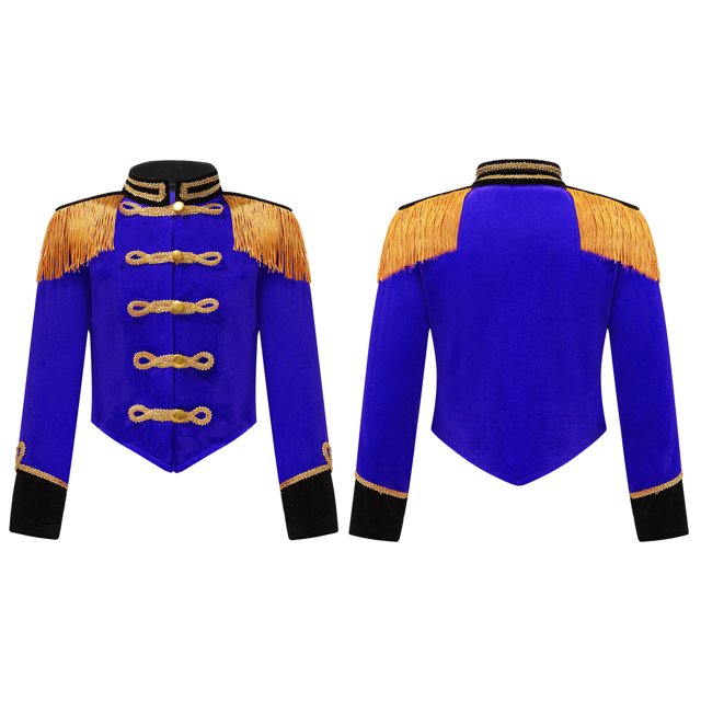 Aislor Veste à Manches Longues en Velours avec Franges pour Enfants Cirque Groupe de Marche Batteur Uniforme Bleu 4