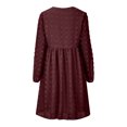 thumbnail image 4 of Robes d'Automne pour Femmes, Col en V Doux, Pois Suisses, Manches Longues, Robe Babydoll, Unie, Décontractée, Coupe Ample, Mini-Robe Évasée, 4 of 5