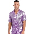 thumbnail image 1 of Miaeowve Mens Shiny Sheer Top PVC Leather Wet Look Glossy T-Shirt for Halloween Beach Pool Rave Party Purple L, 1 of 5