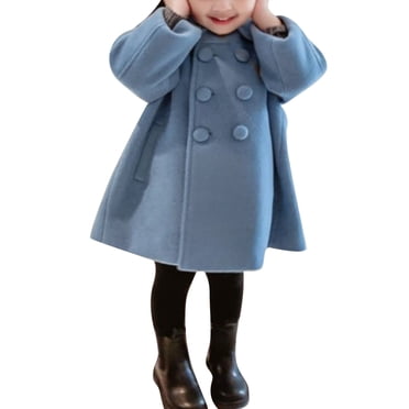 MIASHUI Stylish Long Woolen Coat for Girls - Double Winter Jacket - Thick and Warm Outerwear for Kids Blue,18-24 Months