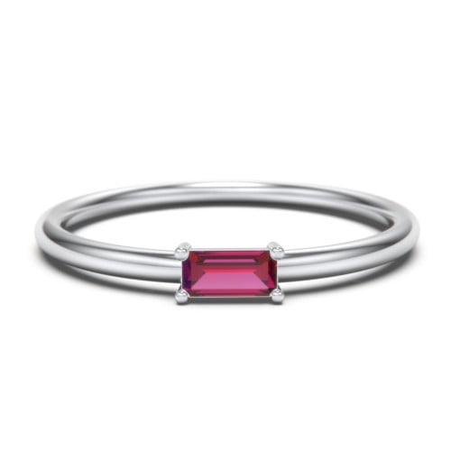 East-West Stackable Baguette Birthstone Ring - Ruby (July)
