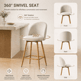 thumbnail image 4 of Homy Casa Set of 2 Bar Stools, 24.4" Counter Height Swivel Fabric Chairs for Kitchen Island, Beige, 4 of 7