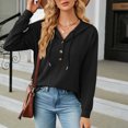 thumbnail image 4 of Yuyuzo Womens Fall Sweatshirts Drawstring V Neck Buttons Long Sleeve Textured Knit Pullover Tops, 4 of 7